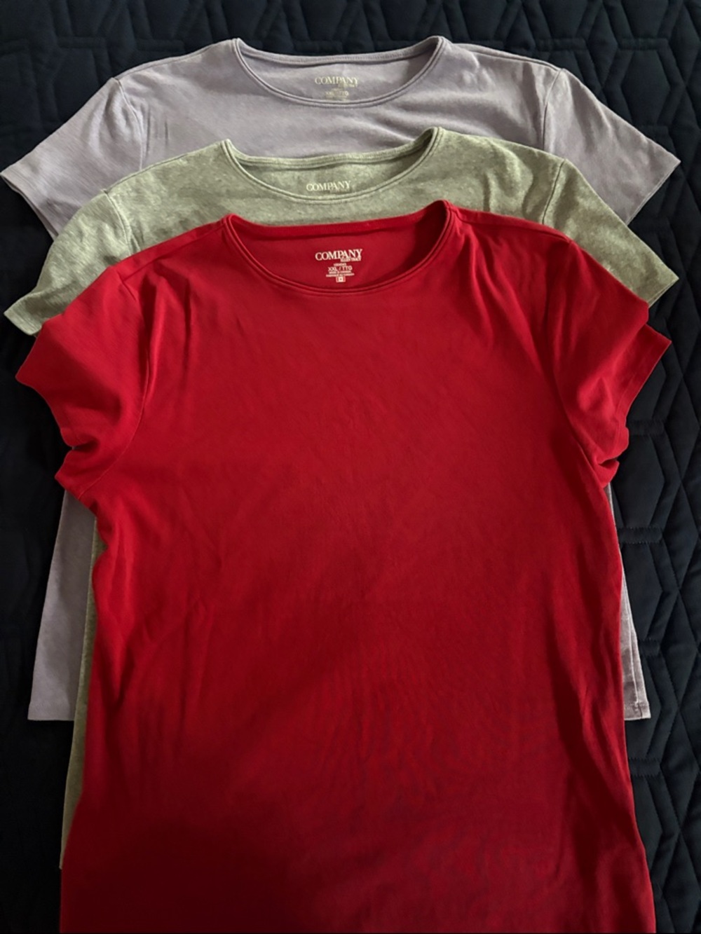 Ellen Tracy Layered Crewneck Tees in Lavender, Gray & Red